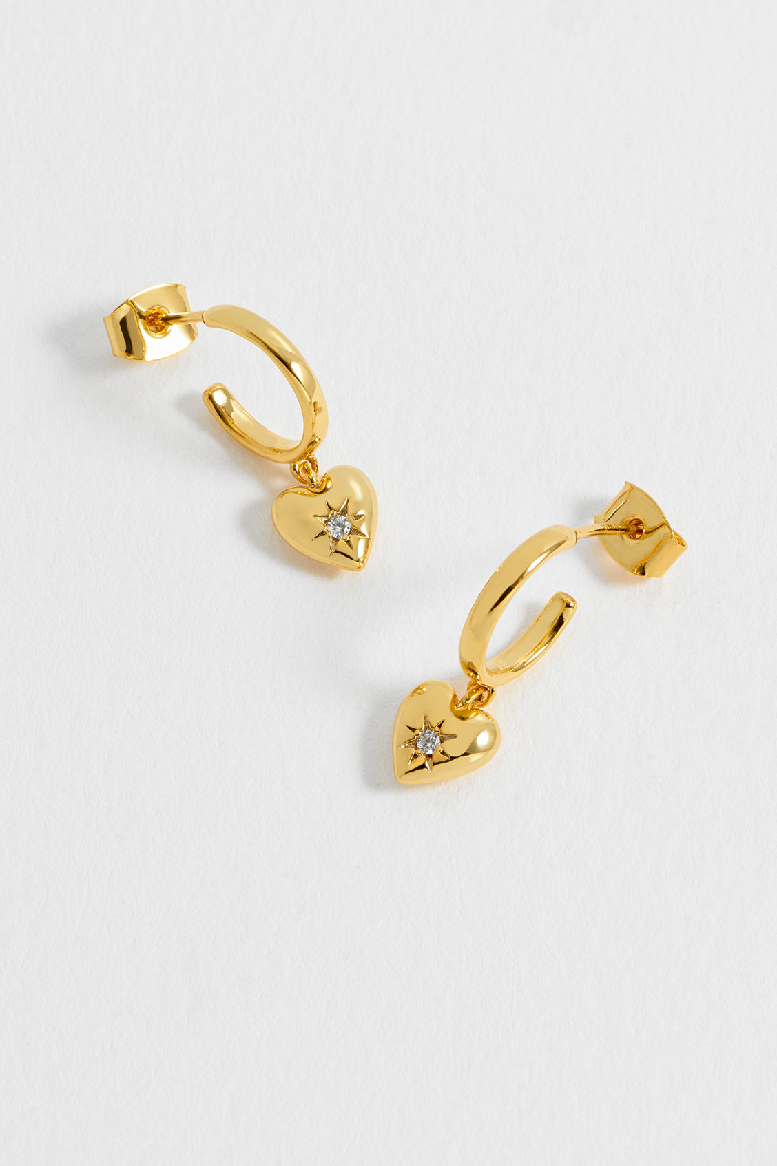 CZ Star Puffy Heart Hoop Earrings