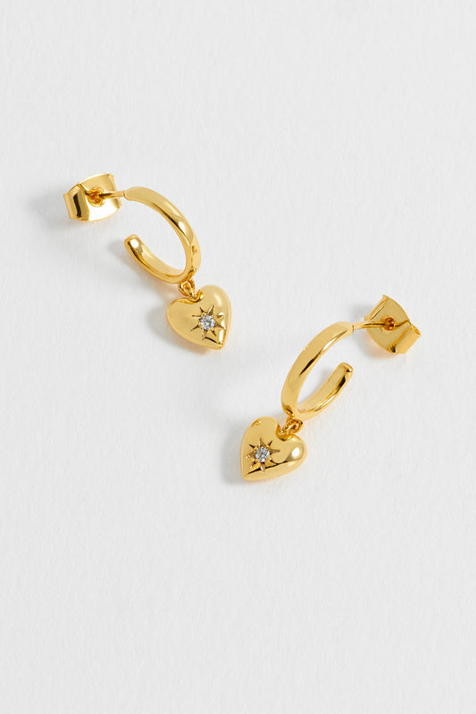 CZ Star Puffy Heart Hoop Earrings