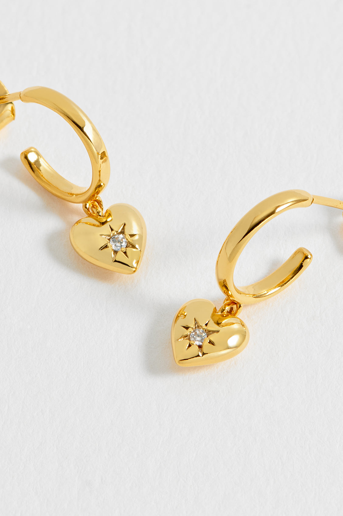 CZ Star Puffy Heart Hoop Earrings