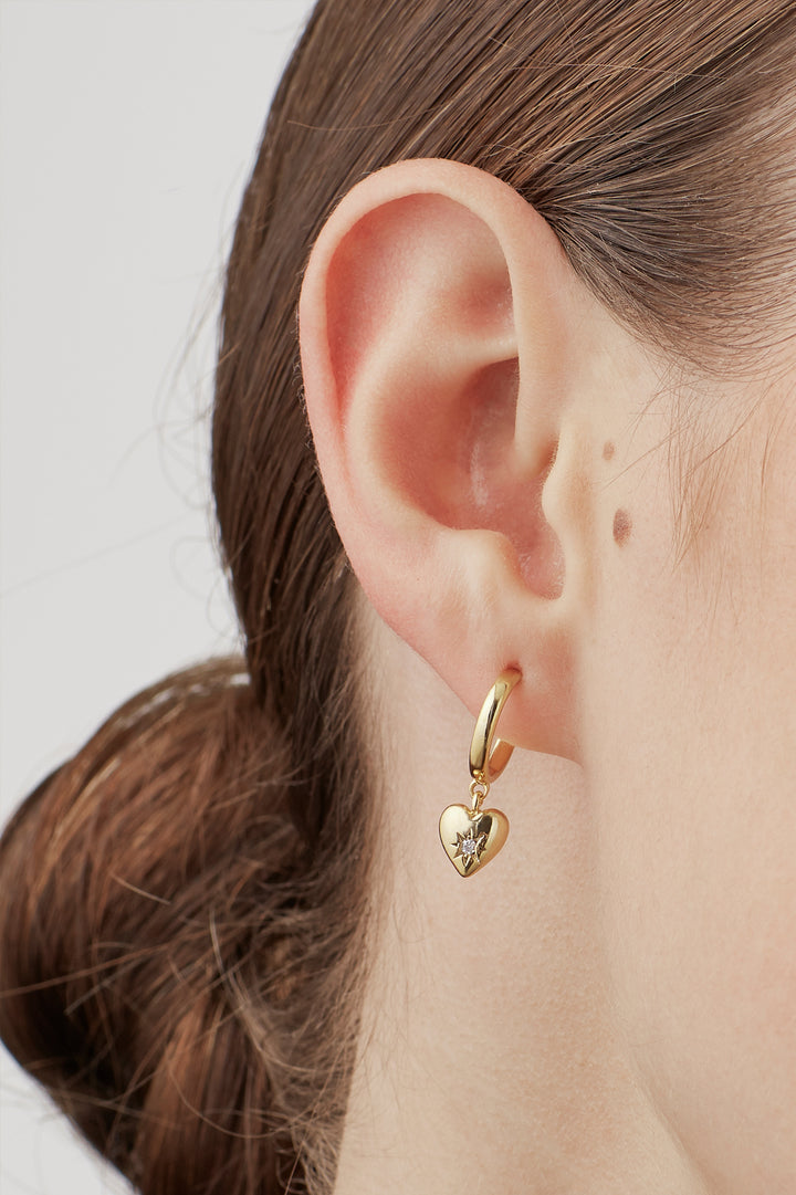 CZ Star Puffy Heart Hoop Earrings