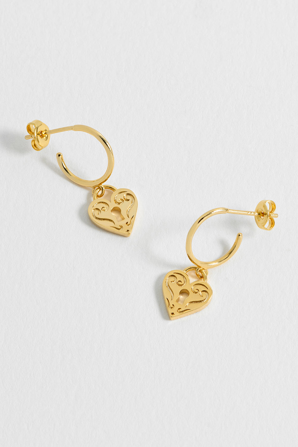 Engraved Heart Padlock Hoop Earrings