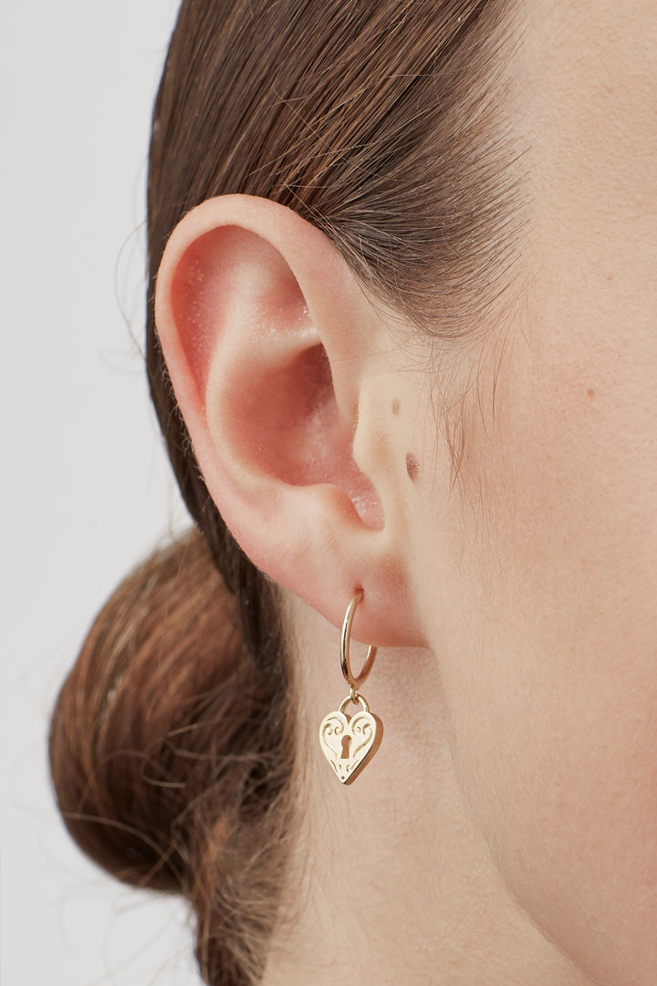 Engraved Heart Padlock Hoop Earrings