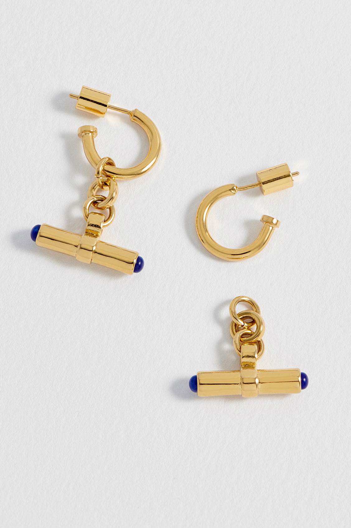 Lapis Lazuli Cabochon T-Bar Hoop Earrings