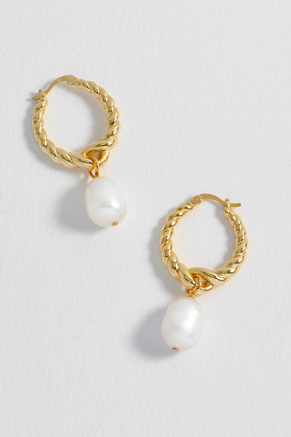 Graduating Twist Pearl Drop Hoop Earrings