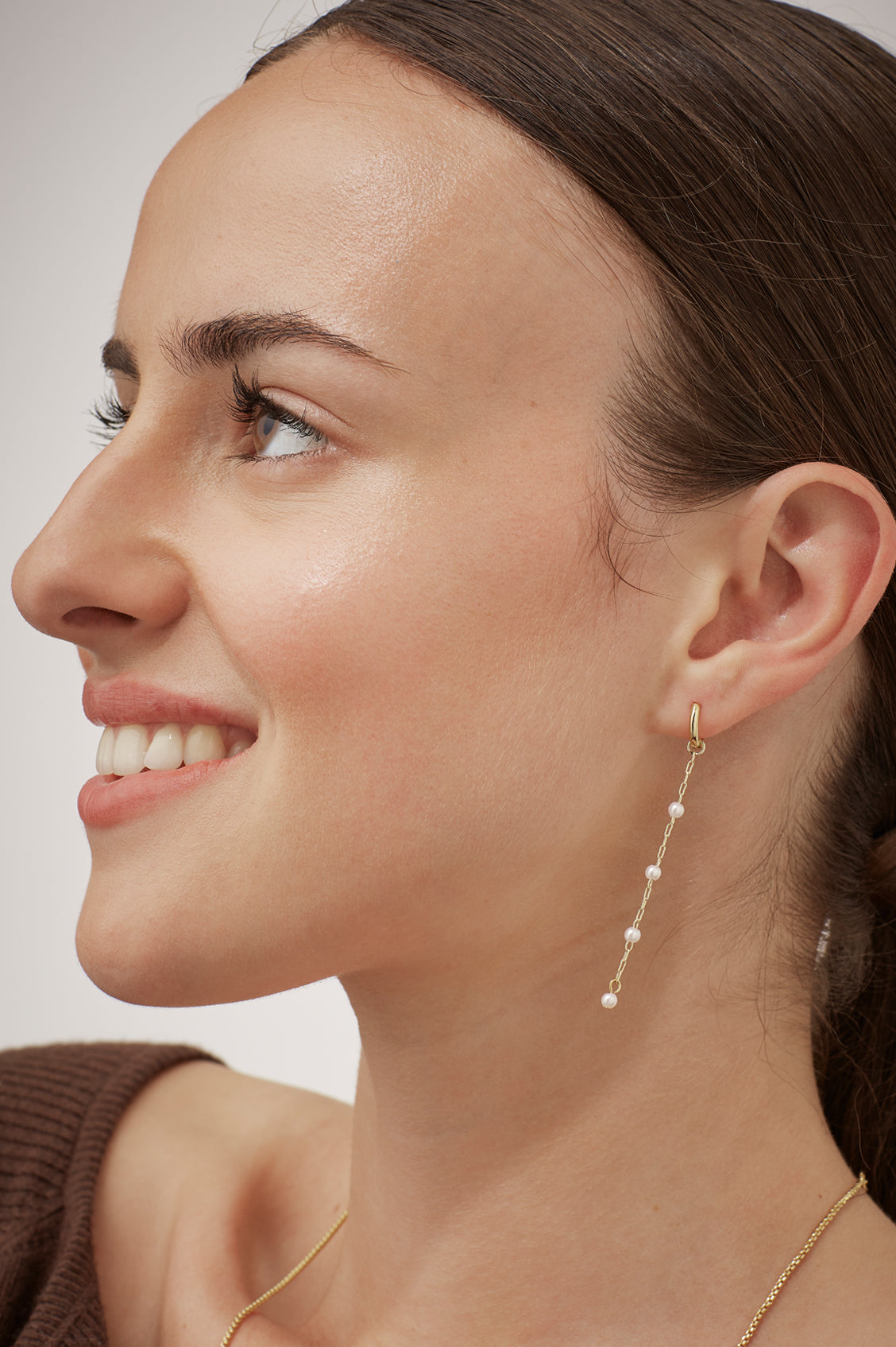 Pearl Chain Drop Huggies