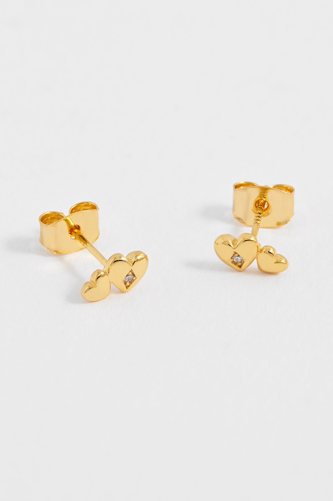 Double Heart and CZ Stud Earrings