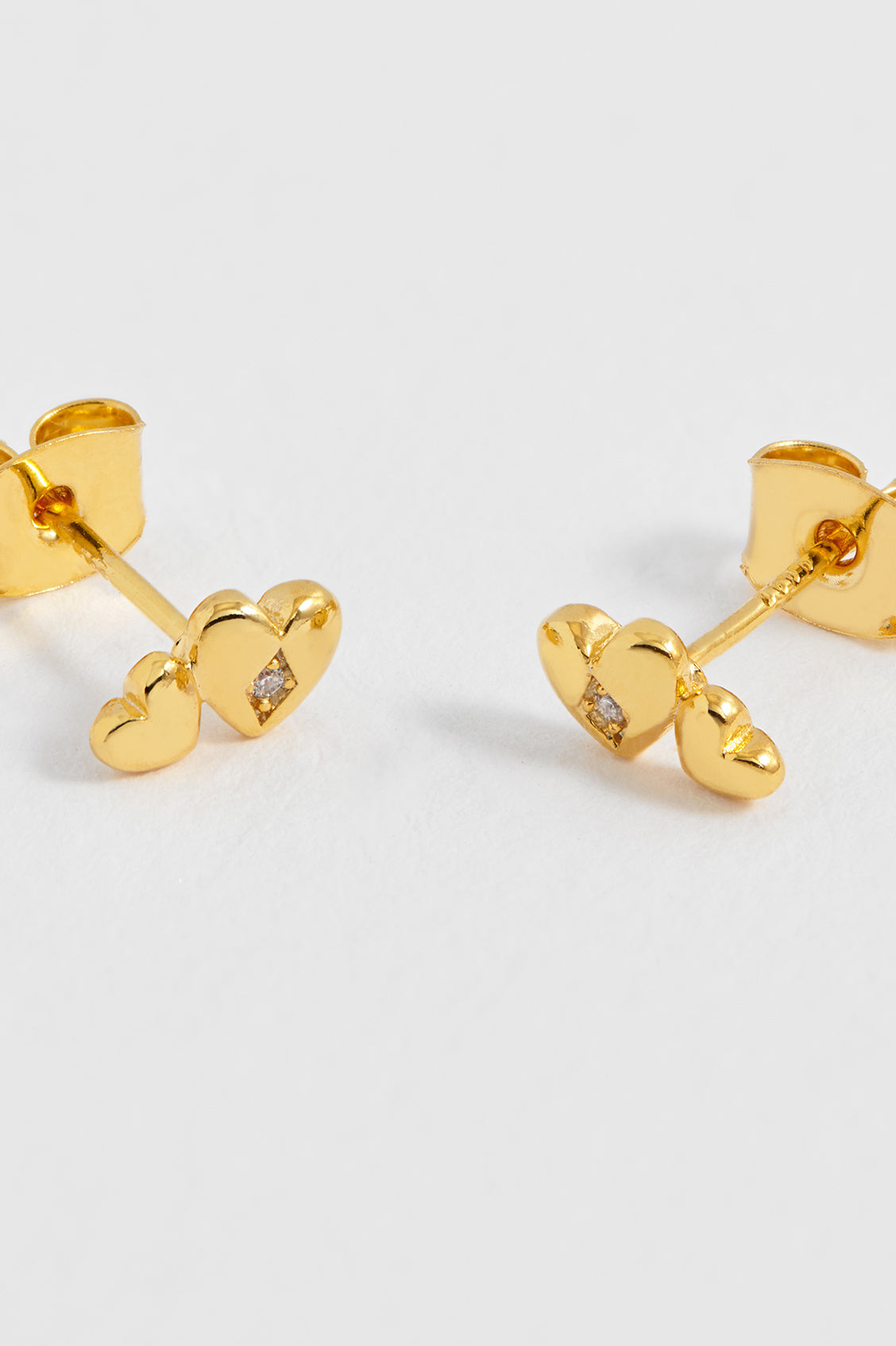 Double Heart and CZ Stud Earrings