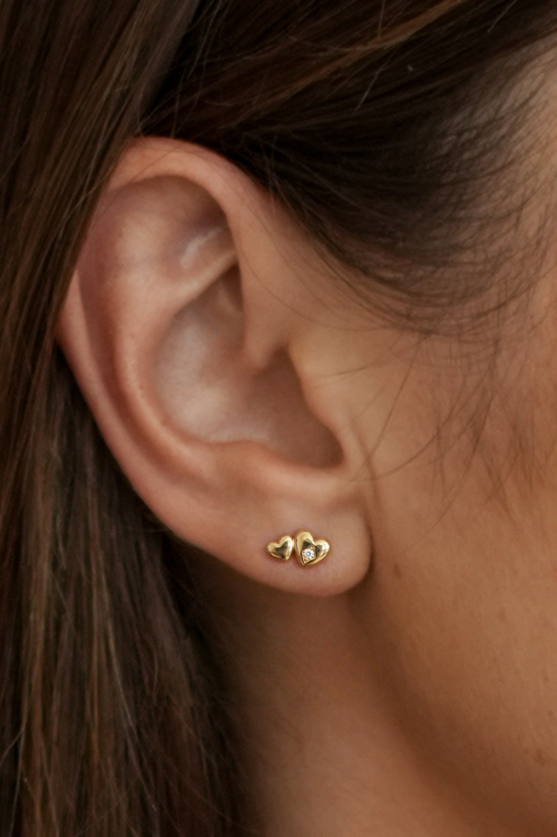 Double Heart and CZ Stud Earrings