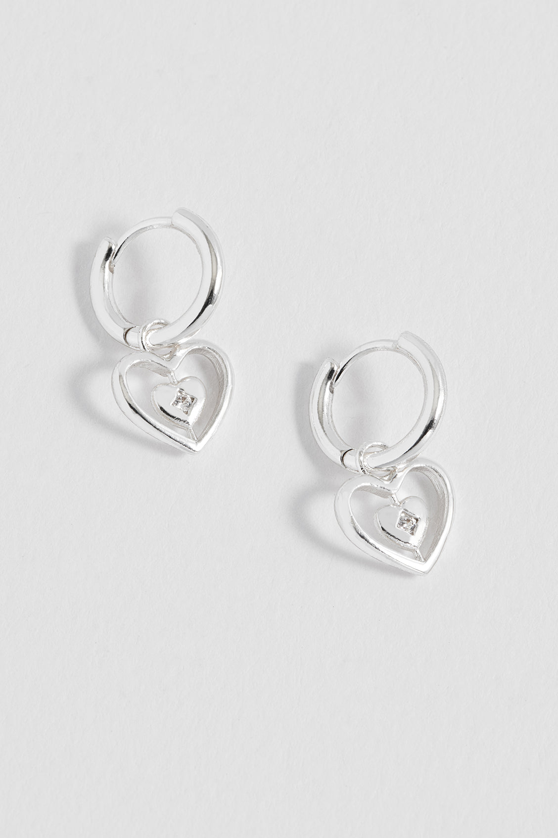 Enveloped CZ Heart Huggie Hoops