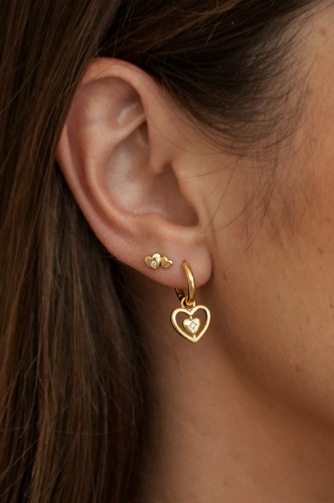 Enveloped CZ Heart Huggie Hoops
