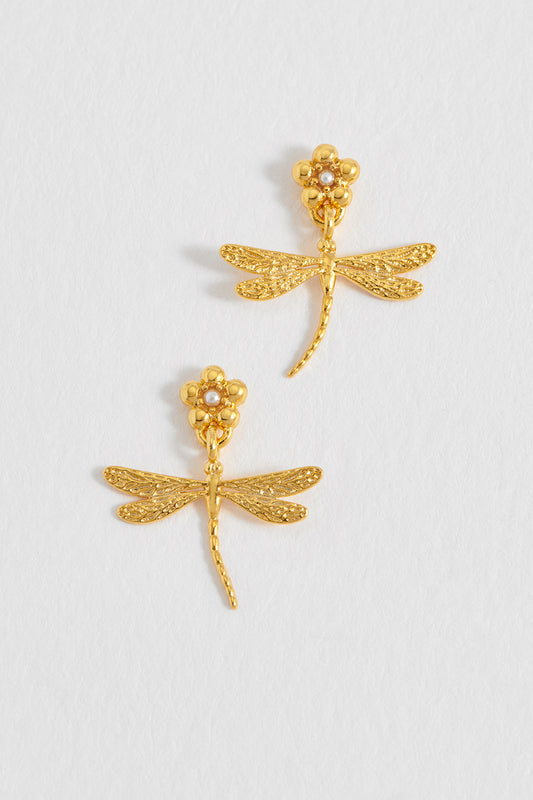 Flower and Dragonfly Drop Earrings