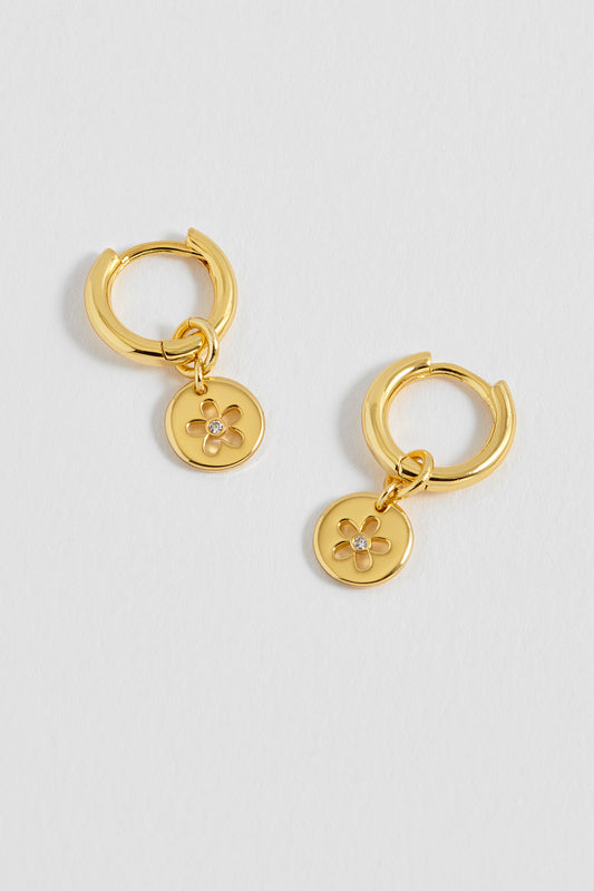 CZ Flower Coin Huggie Hoops