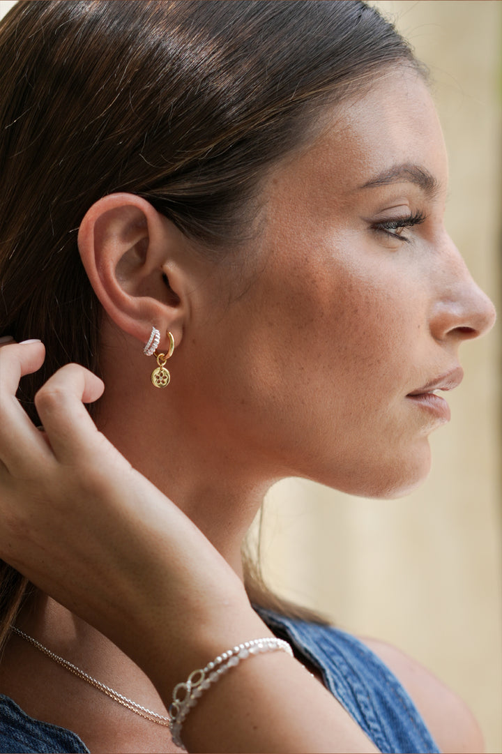 CZ Flower Coin Huggie Hoops