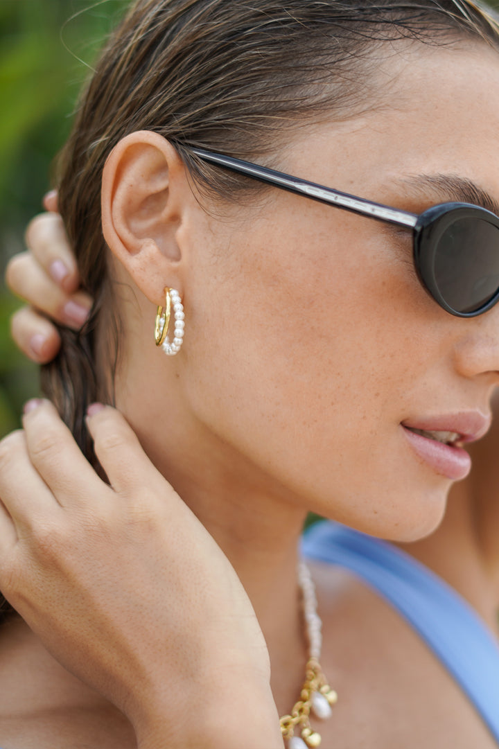 Pearl and Molten Metal Double Illusion Hoops