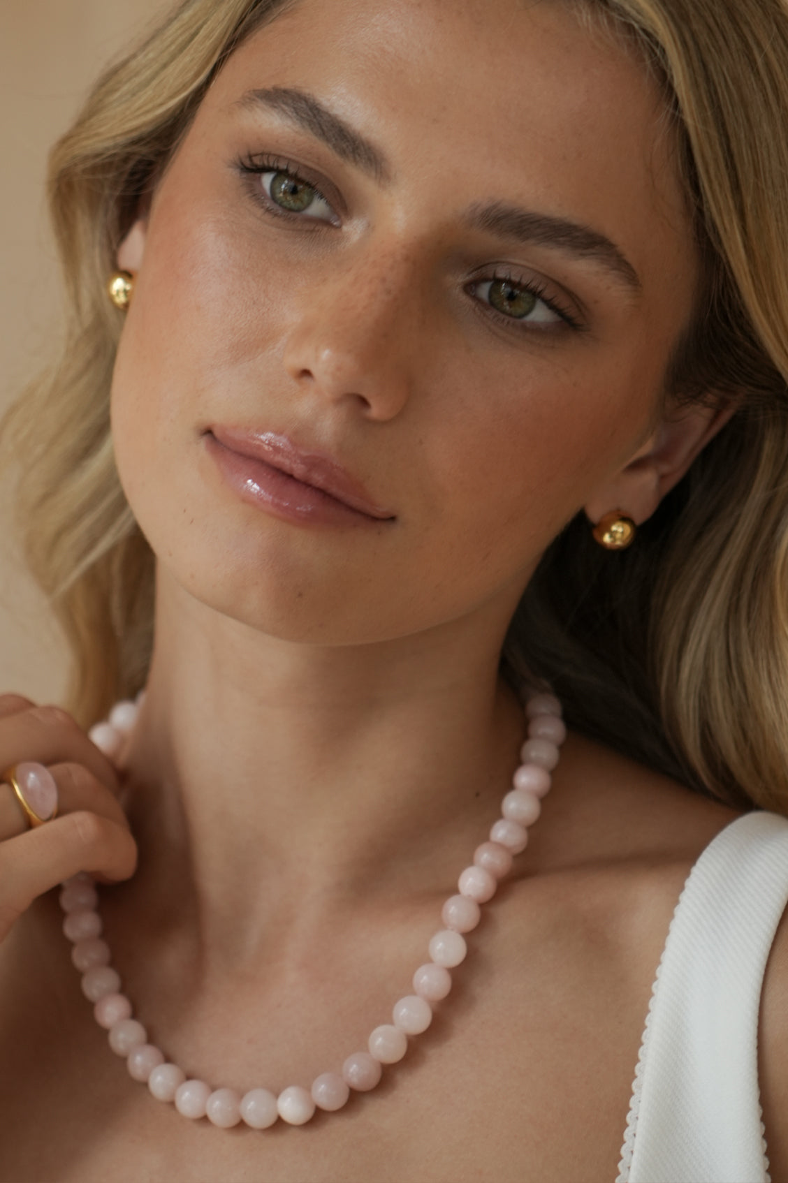 Chunky Rose Quartz T-Bar Necklace