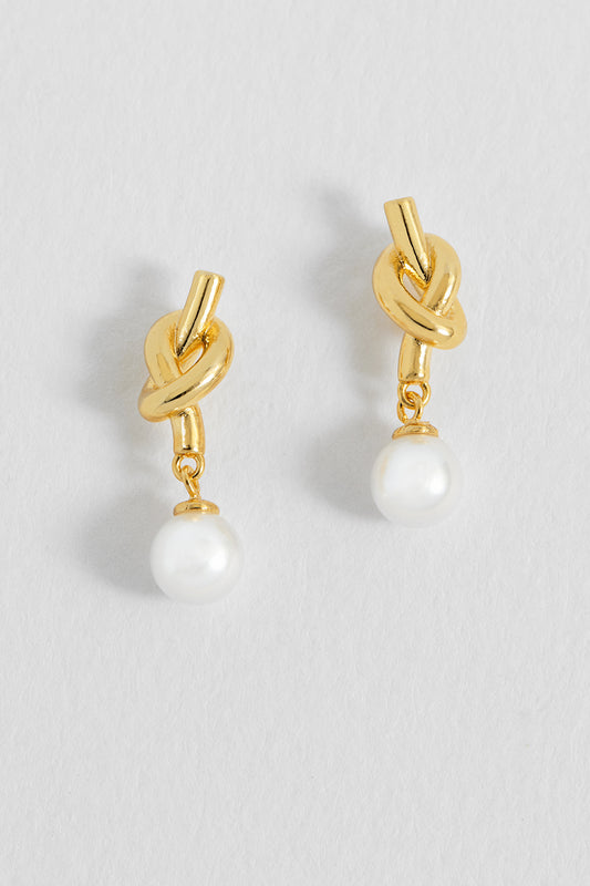 Pearl Drop Knot Stud Earrings