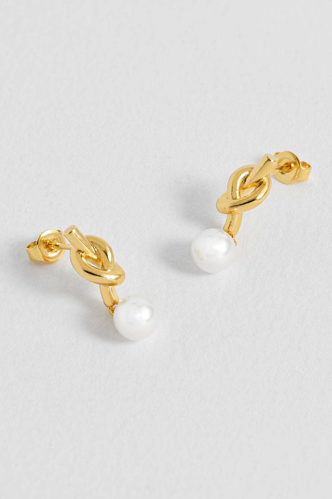 Pearl Drop Knot Stud Earrings