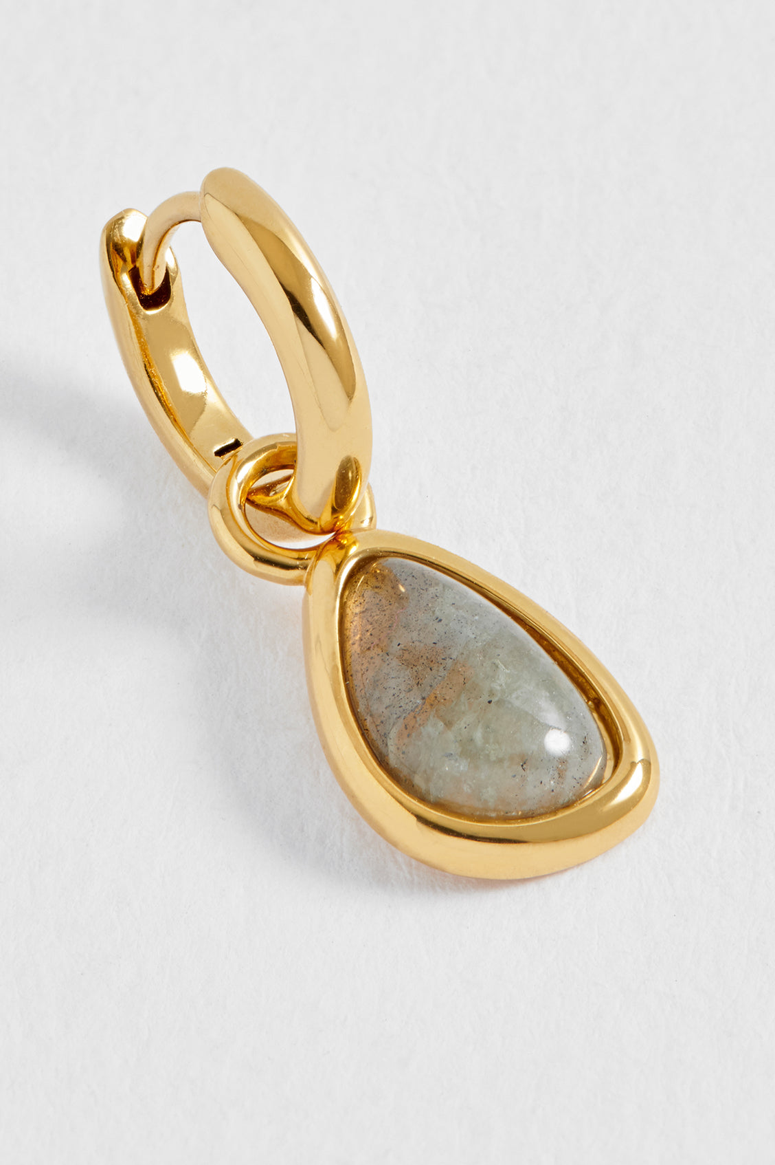 Labradorite Charm Drop Huggie Hoops