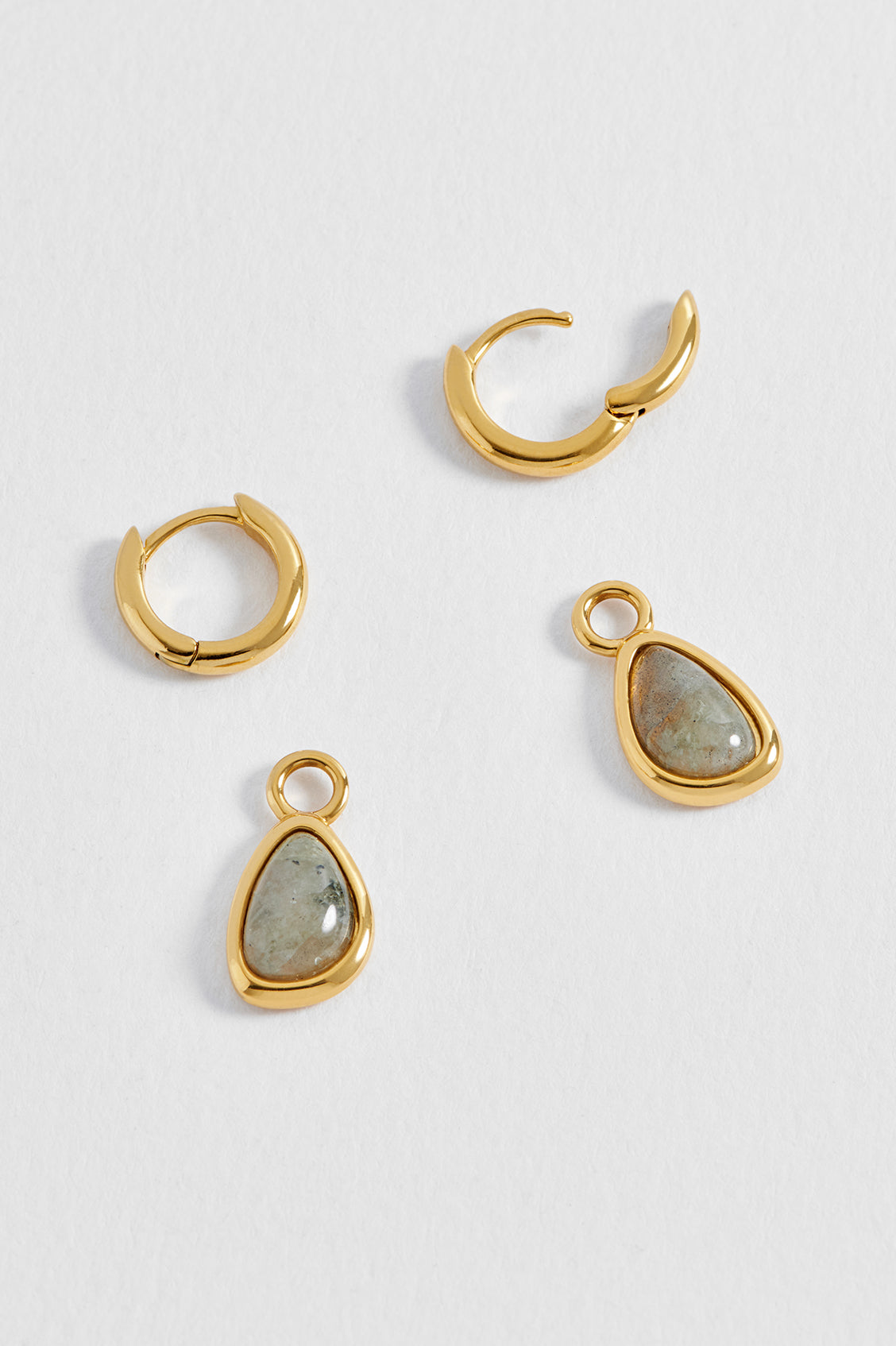 Labradorite Charm Drop Huggie Hoops