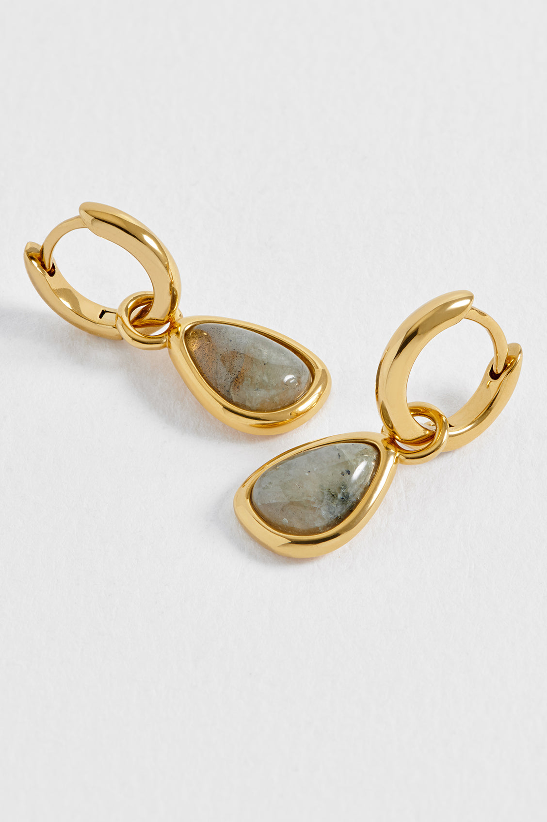 Labradorite Charm Drop Huggie Hoops