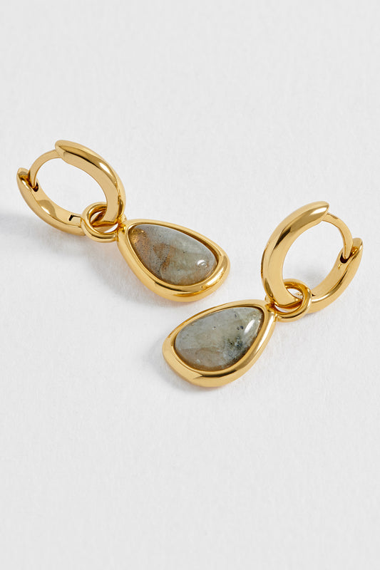 Labradorite Charm Drop Huggie Hoops