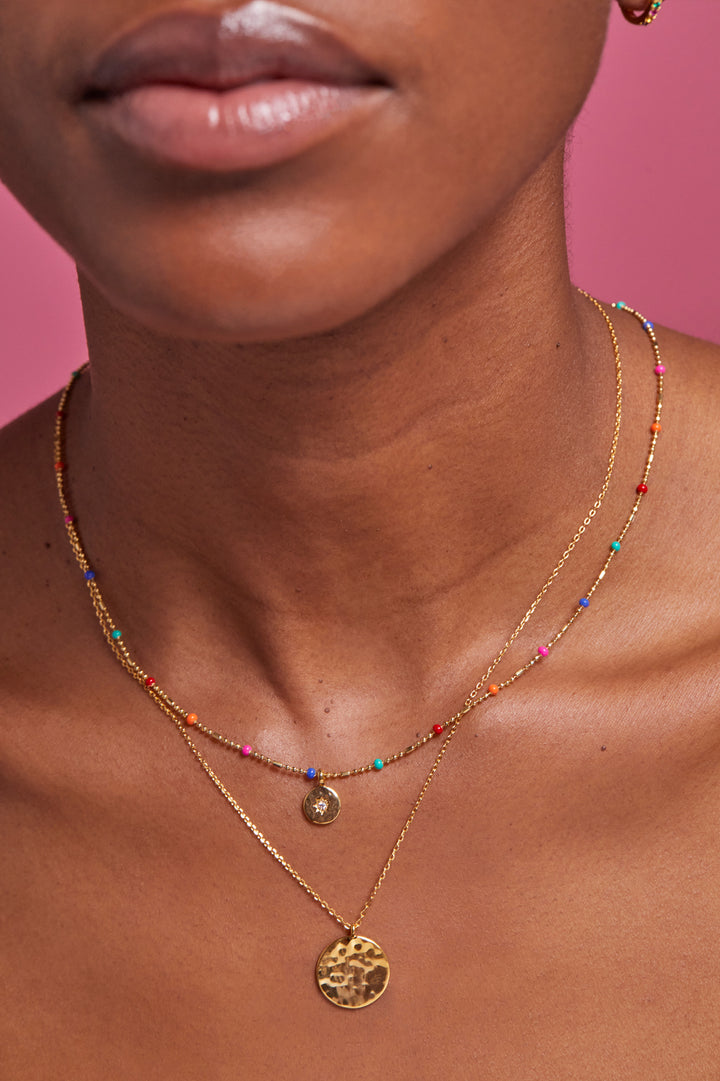 CZ Pendant Rainbow Beaded Necklace