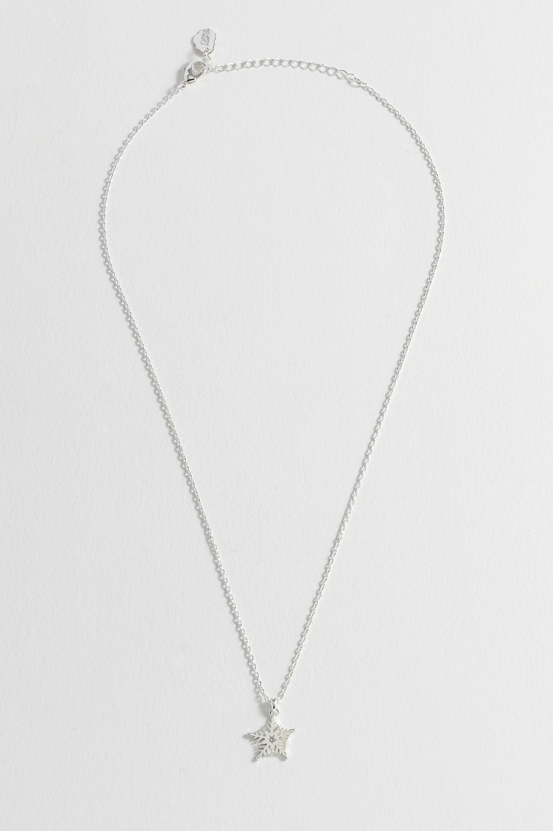 Silver necklace with a star pendant on a light gray background