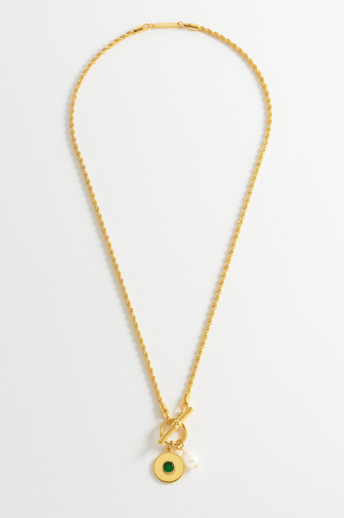 Pearl CZ T-Bar Rope Necklace