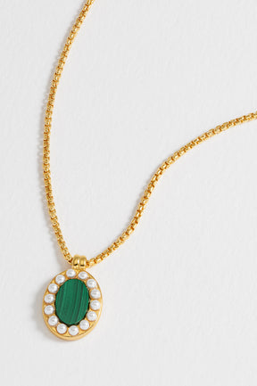 estella bartlett Portrait Pendant Necklace Gold Plated | Malachite