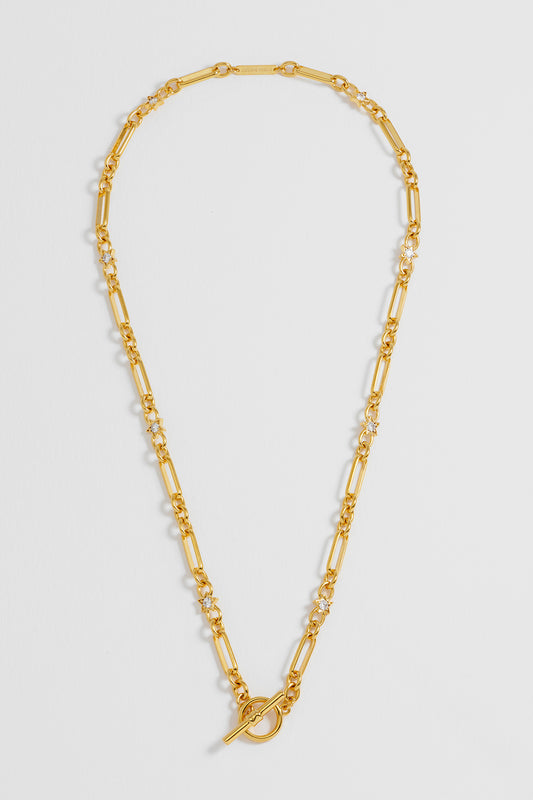 Star Paperclip Link T-Bar Necklace