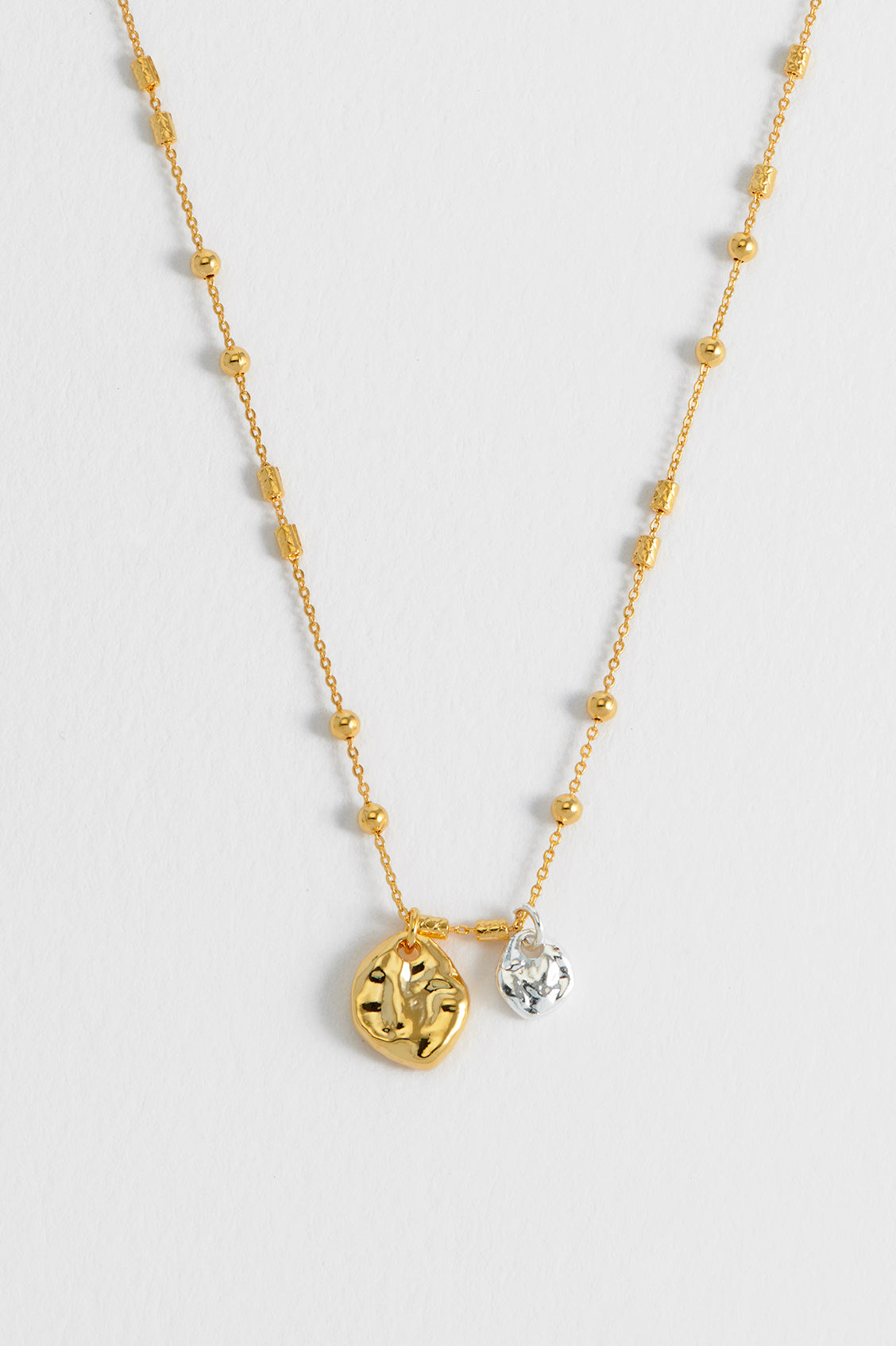 Gold Plated Triple Beaded Chain And Molton Pebbles Necklace