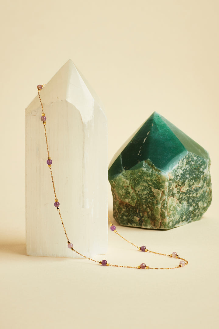 Wellness Amethyst Gemstone Bead Necklace