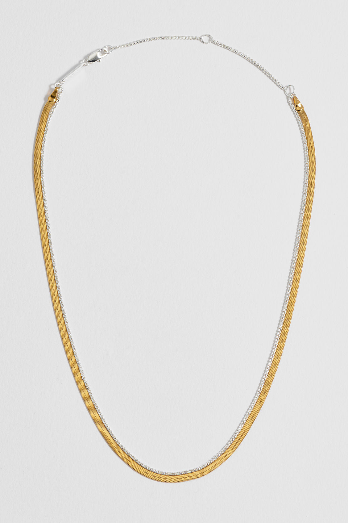 Mixed Metal Herringbone Chain Double Necklace