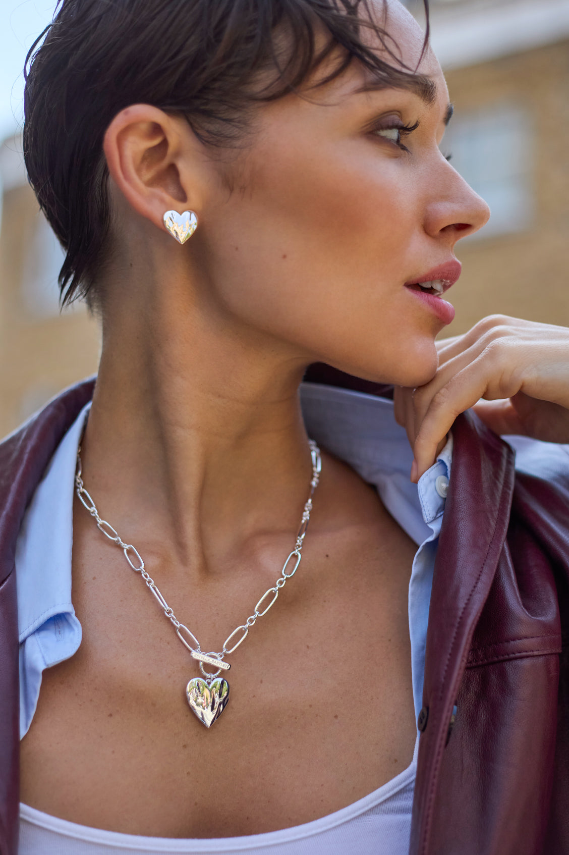 Oversized Molten Heart T-Bar Necklace