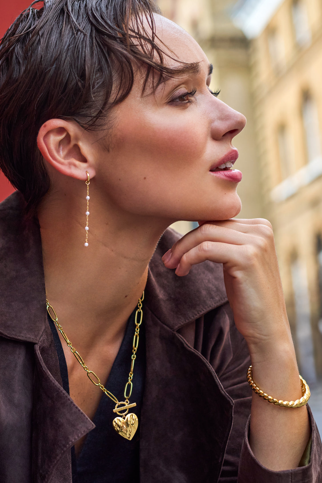 Oversized Molten Heart T-Bar Necklace