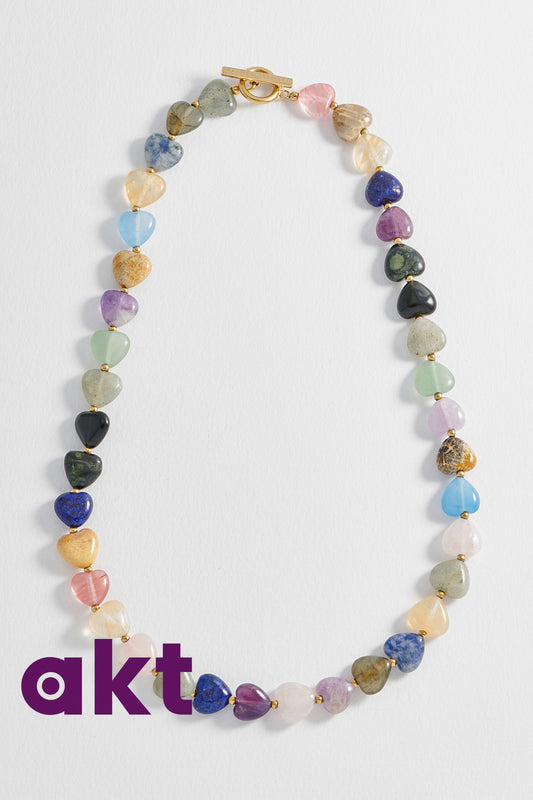Multi-Gemstone Heart T-Bar Necklace