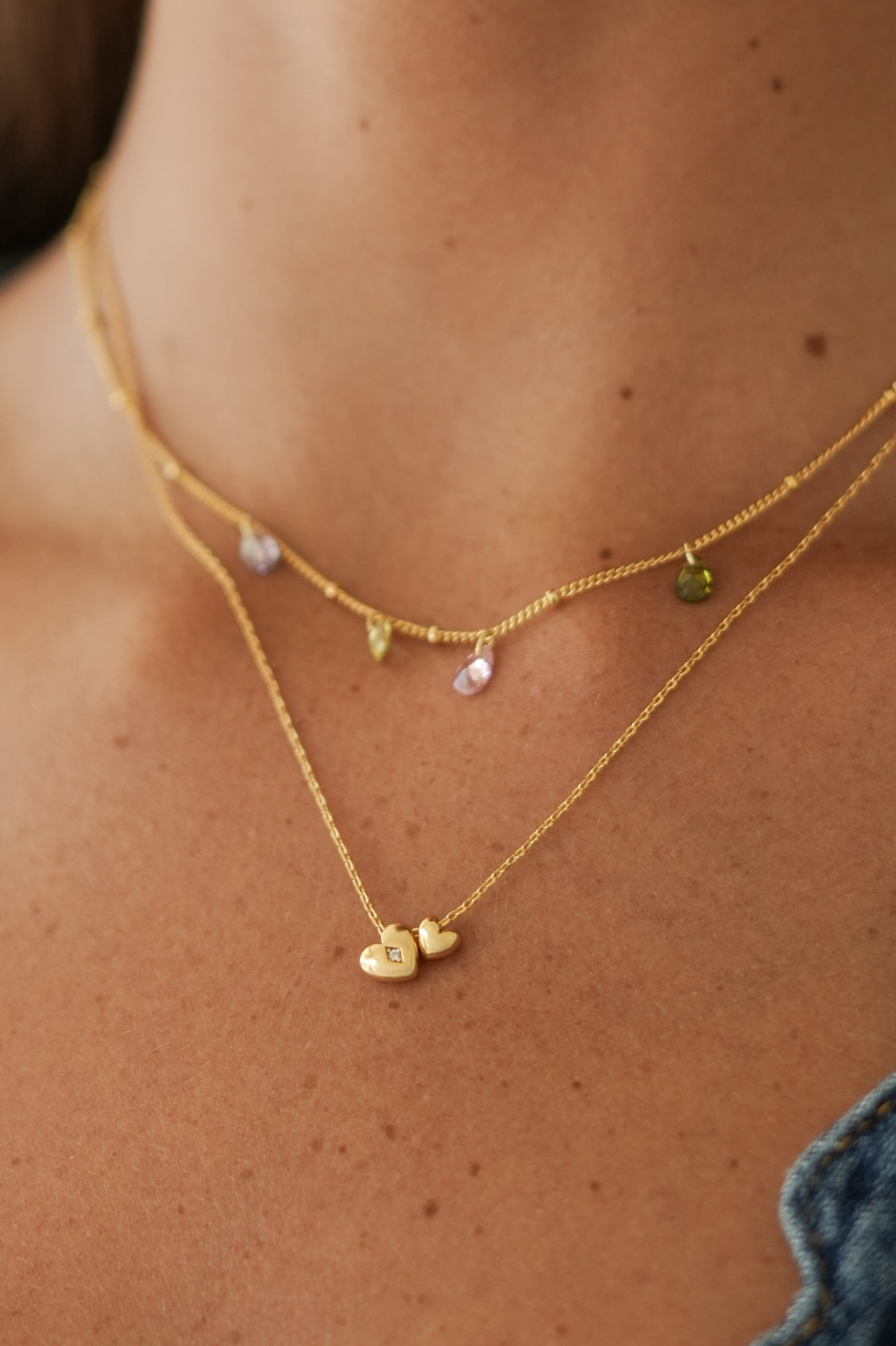 Double Heart and CZ Necklace