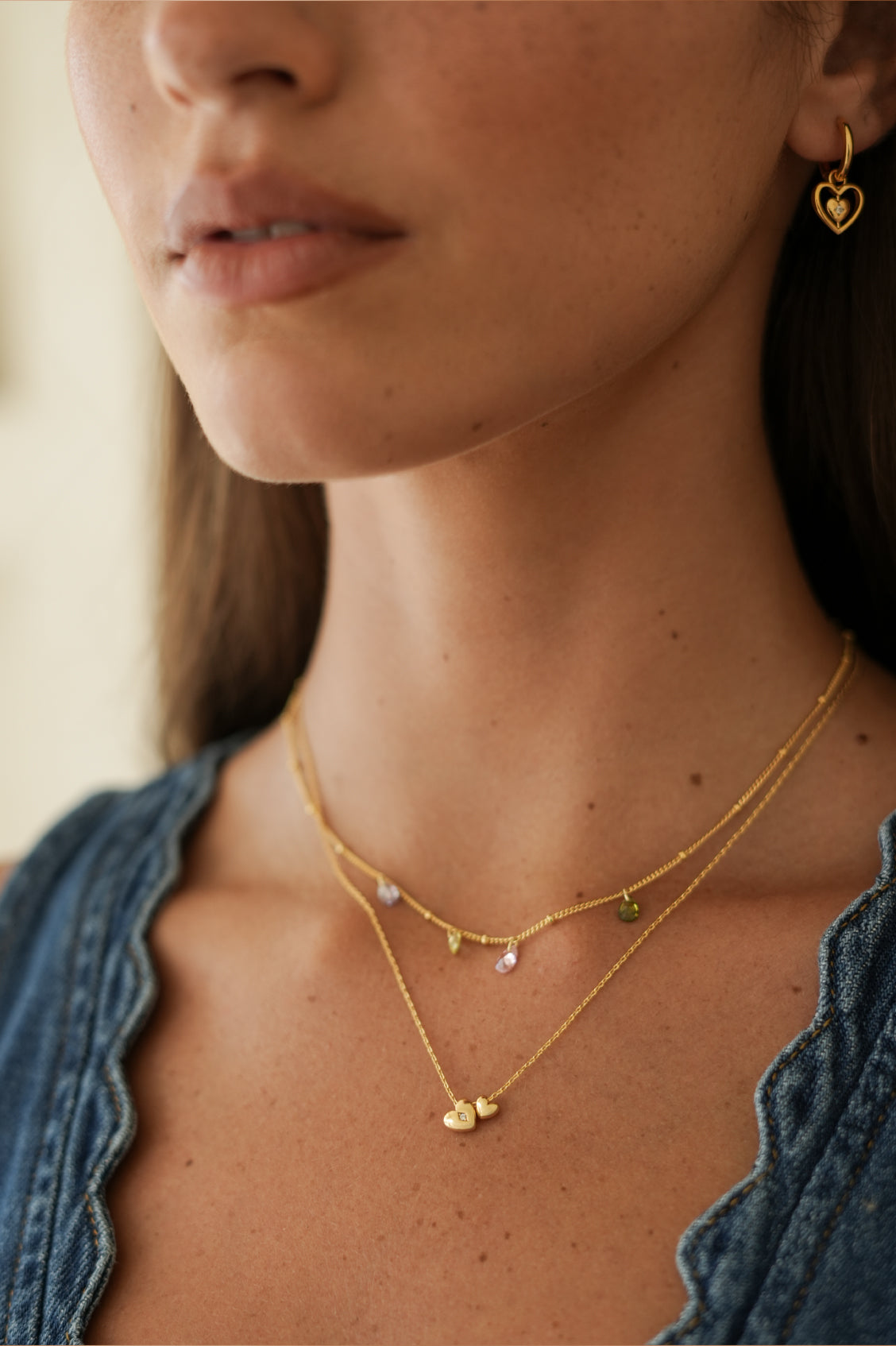 Double Heart and CZ Necklace