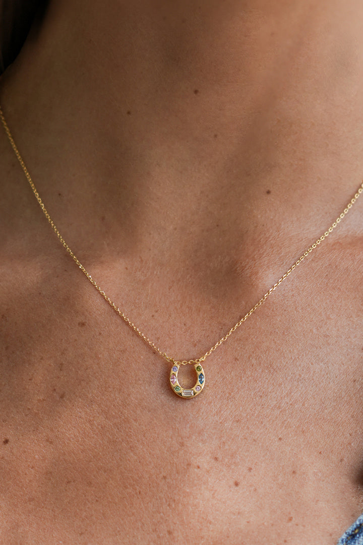 Multi Pastel CZ Horseshoe Necklace