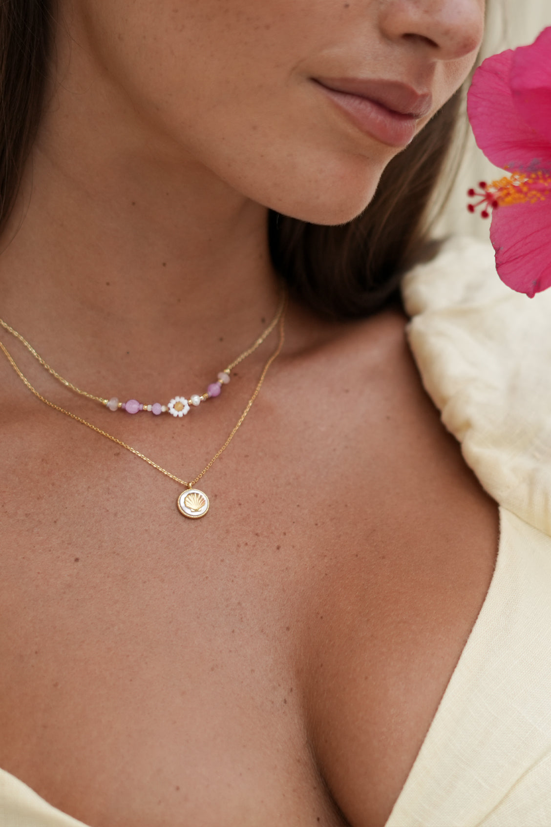 Rose Quartz Beaded Flower Necklace