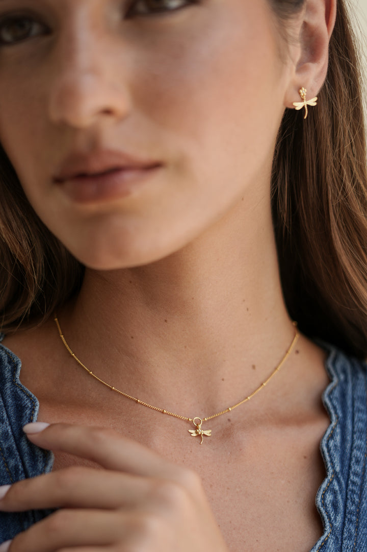 Flower and Dragonfly Necklace