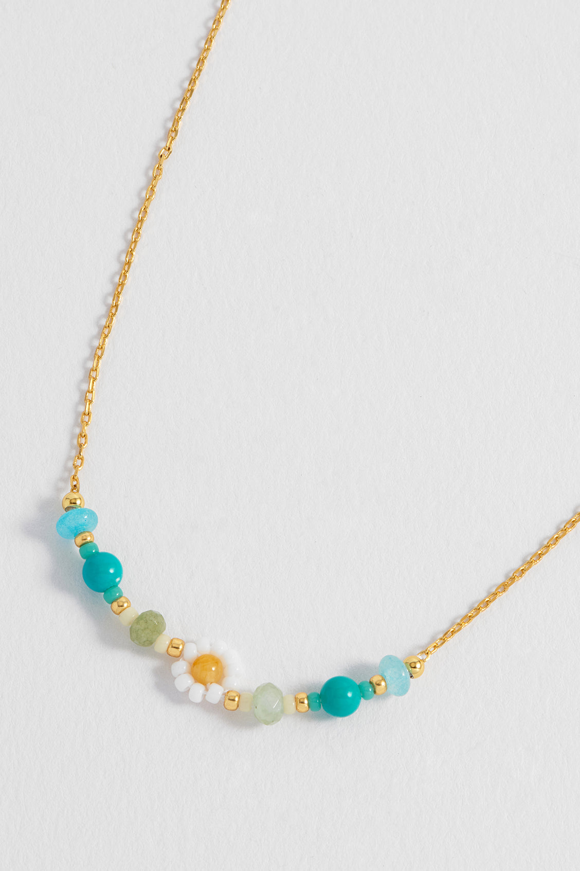 Turquoise Beaded Flower Necklace