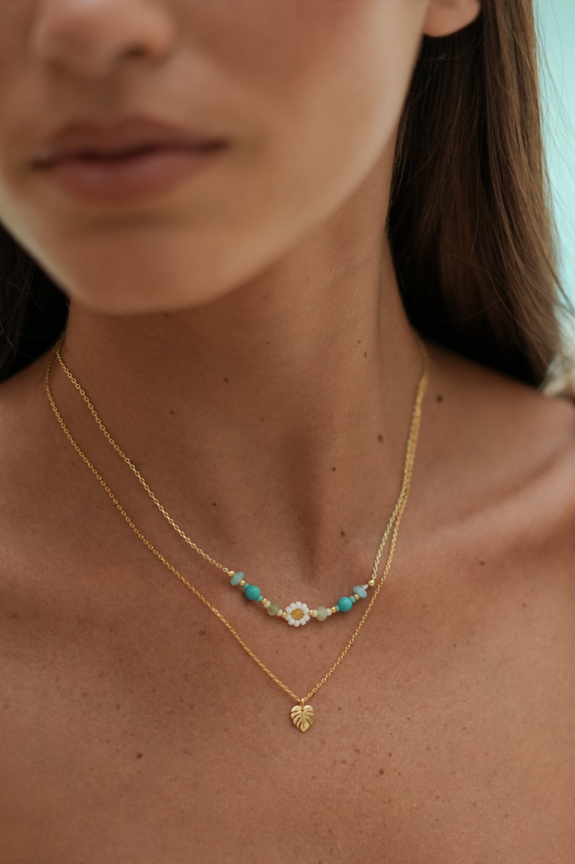 Turquoise Beaded Flower Necklace