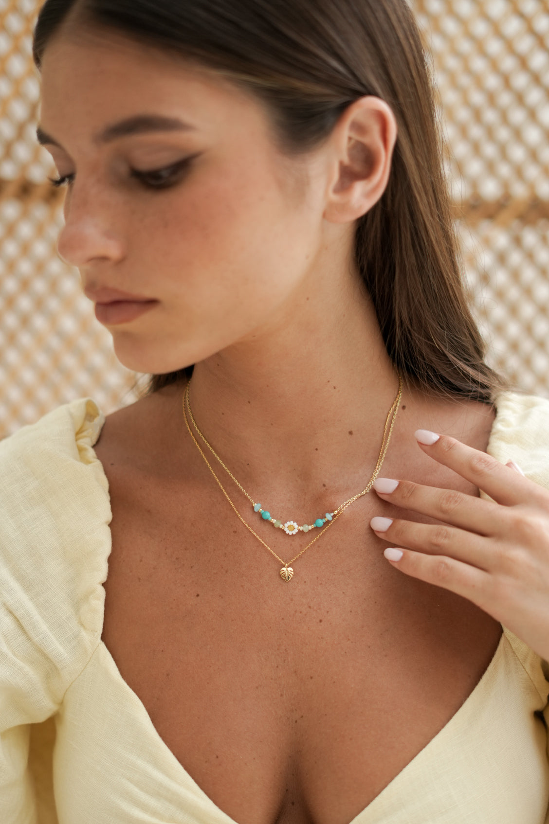 Turquoise Beaded Flower Necklace