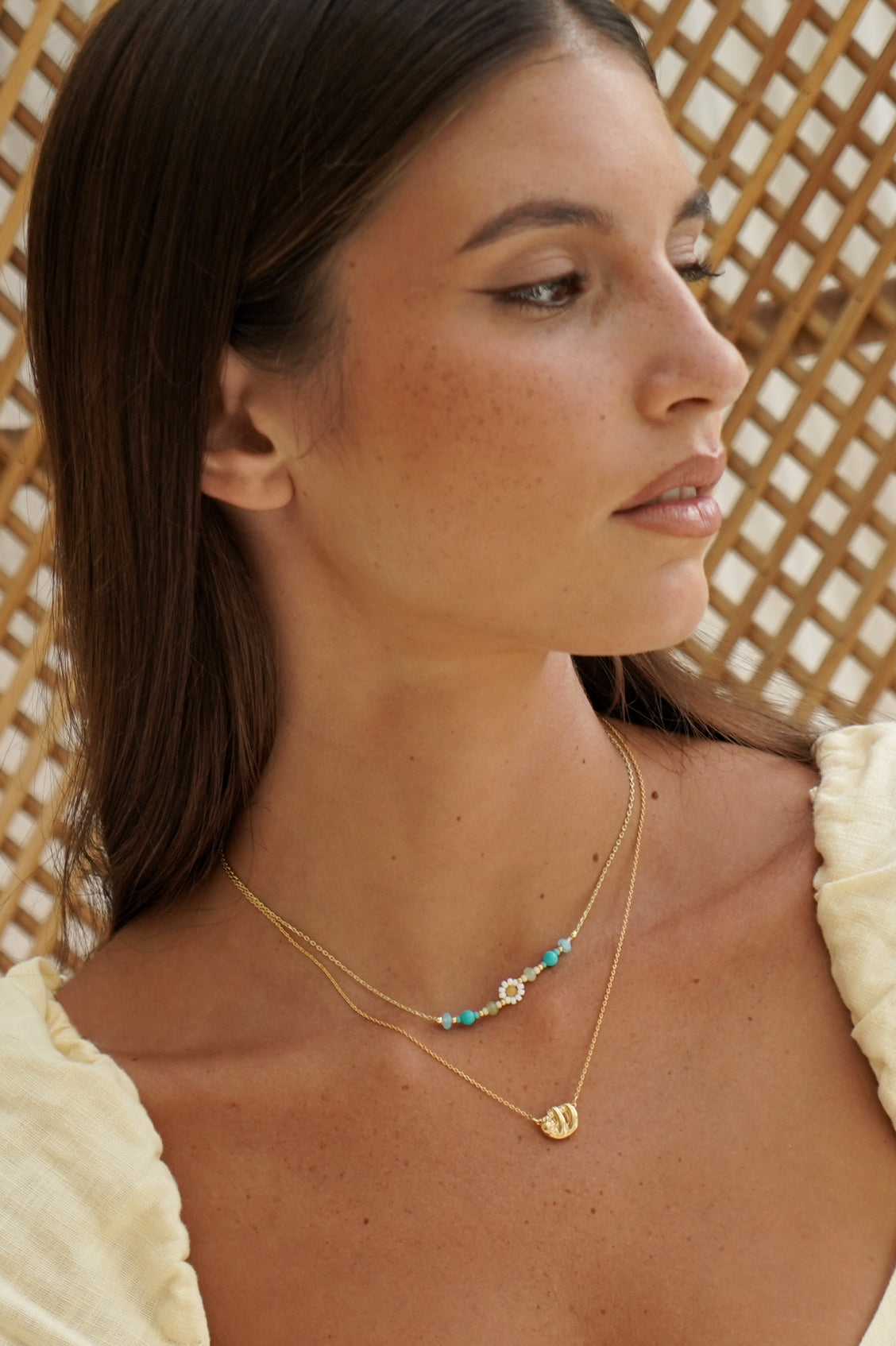 Turquoise Beaded Flower Necklace