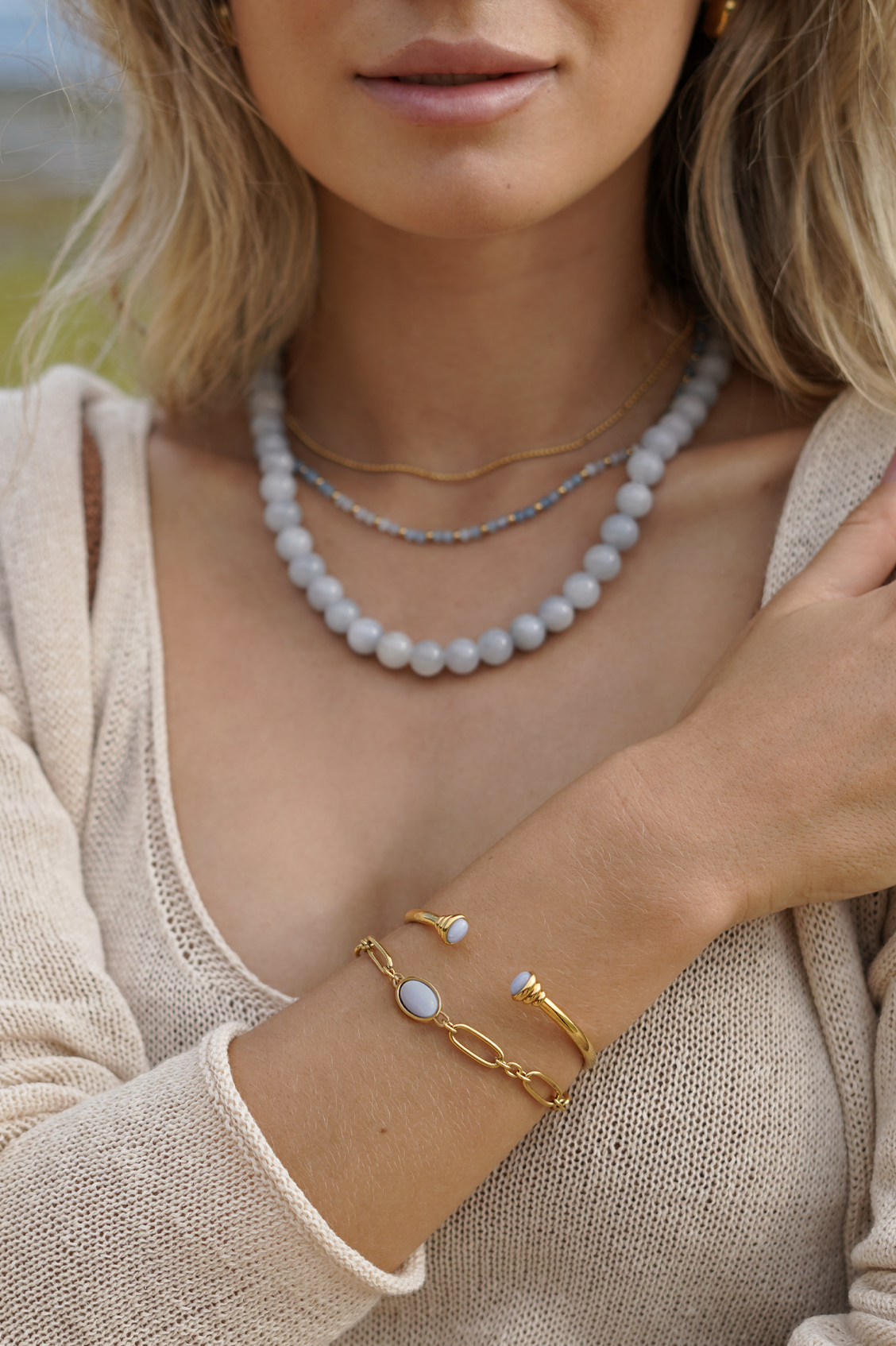 Chunky Blue Quartz T-Bar Necklace