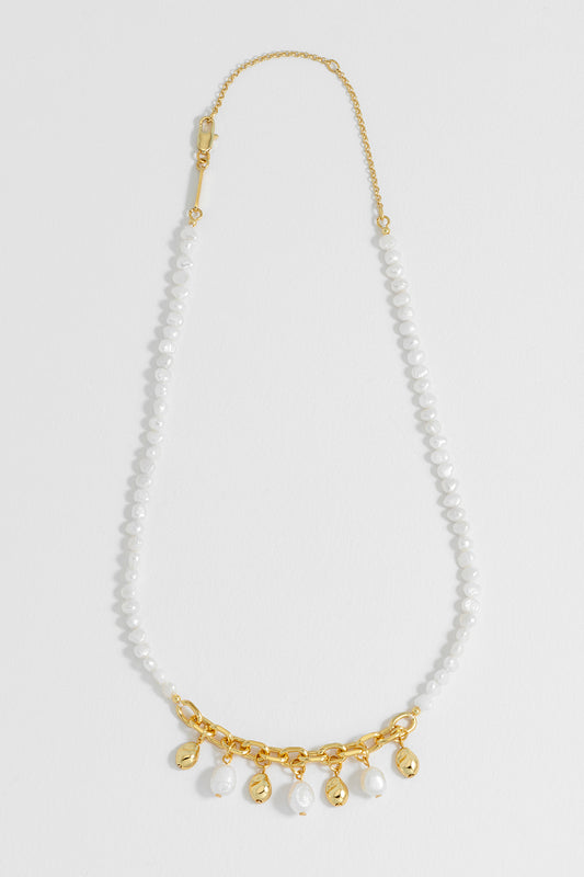 Pearl and Molten Pebble Charm Necklace