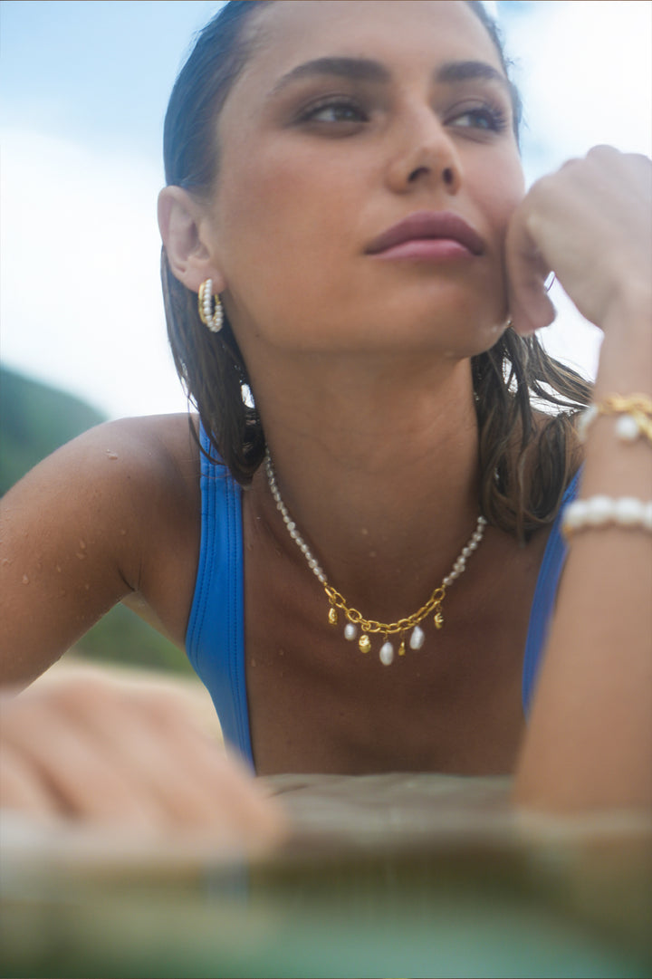 Pearl and Molten Pebble Charm Necklace