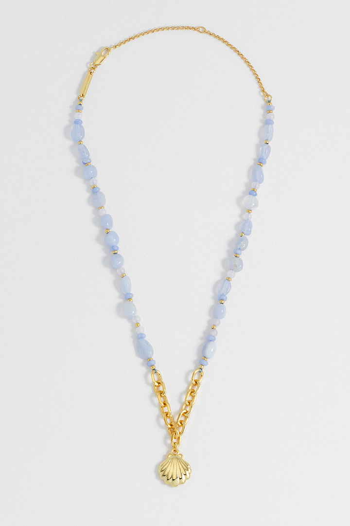 Blue Gemstone Seashell Charm Necklace