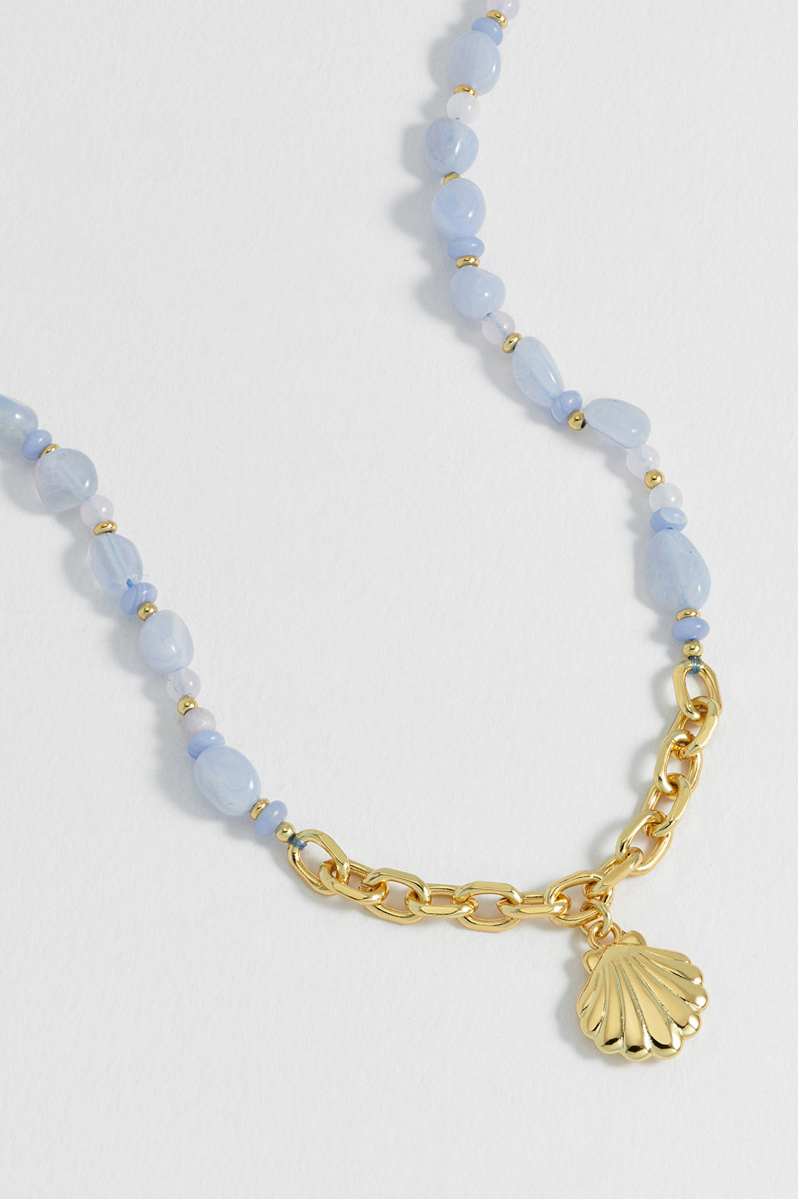 Blue Gemstone Seashell Charm Necklace